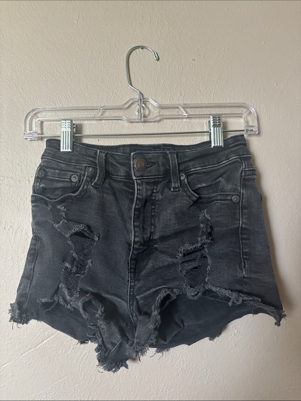 High-Rise Vintage Shorty Distressed Black Denim Shorts